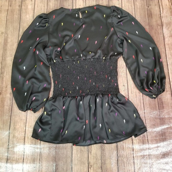 Never Fully Dressed Womens Dress L Large Black Smocked Mini Lightning Bolt - Picture 5 of 9